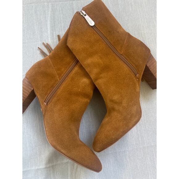 Vtg Charles David Boulder Suede Leather Camel Western Fringe Bootie Boots SZ 7 - Picture 6 of 11